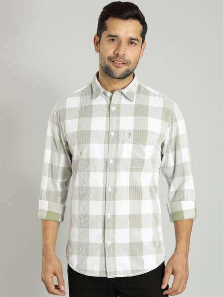 INDIAN TERRAIN Men Checkered Casual Green Shirt