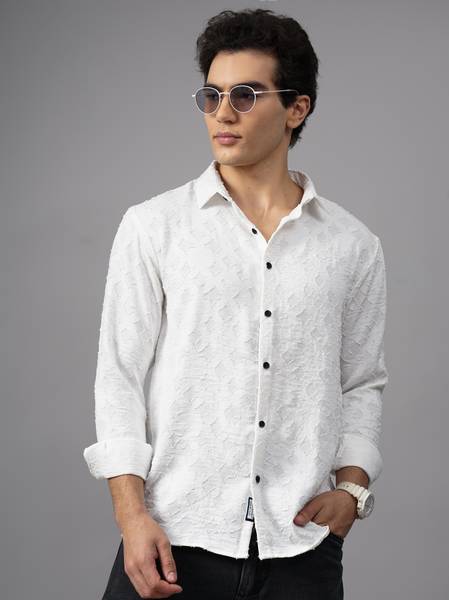 Paul Street Men Self Design Casual White Shirt