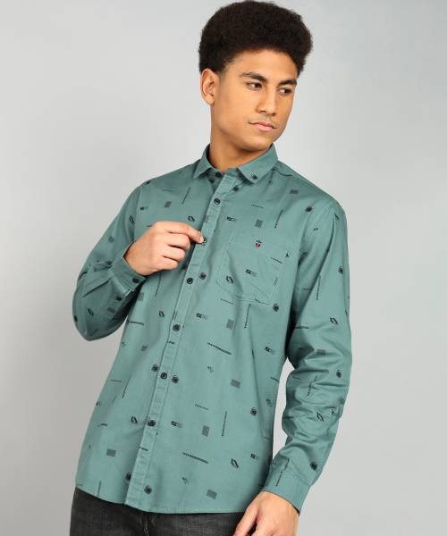 Louis Philippe Jeans Men Printed Casual Dark Green Shirt