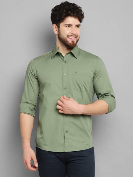 Allen Cooper Men Solid Casual Green Shirt