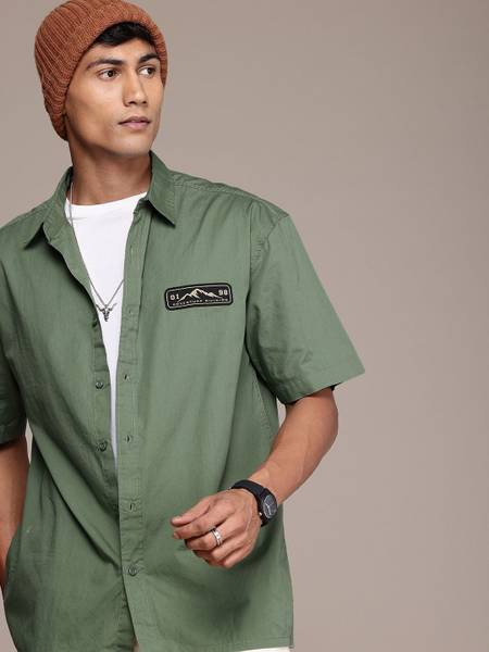 Roadster Men Printed Casual Green Shirt