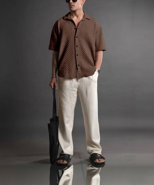 EBRANDLADY TRENDZ Men Self Design Casual Brown Shirt