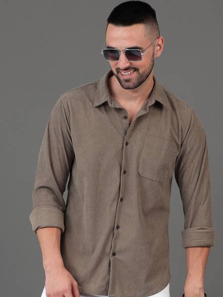 HERE&NOW Men Self Design Casual Brown Shirt