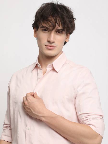 THE BEAR HOUSE Men Self Design Casual Pink Shirt