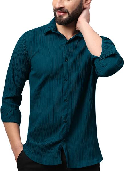 Filohevis Men Self Design Casual Dark Blue Shirt