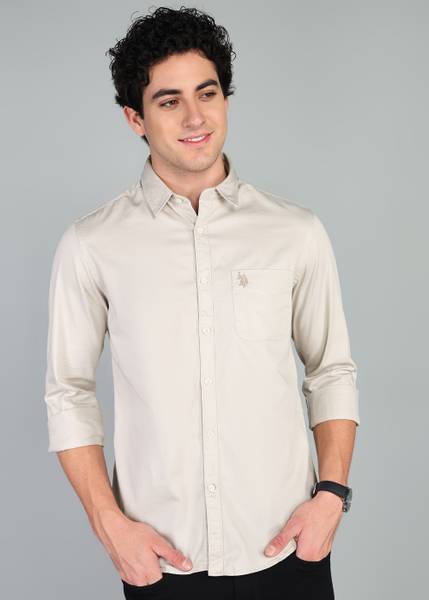 U.S. POLO ASSN. Men Solid Casual Beige Shirt