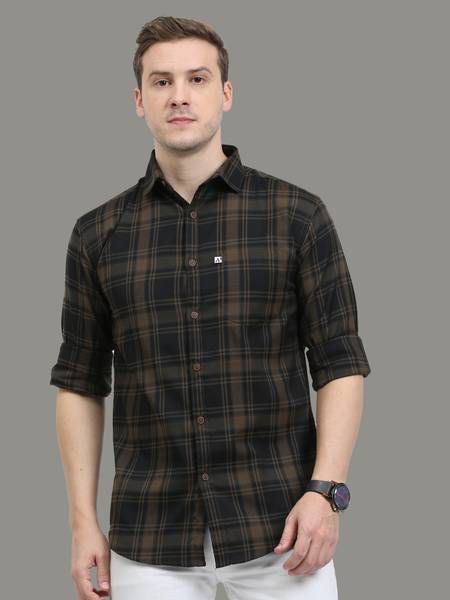 ALLWIN PAUL Men Checkered Casual Brown, Black Shirt