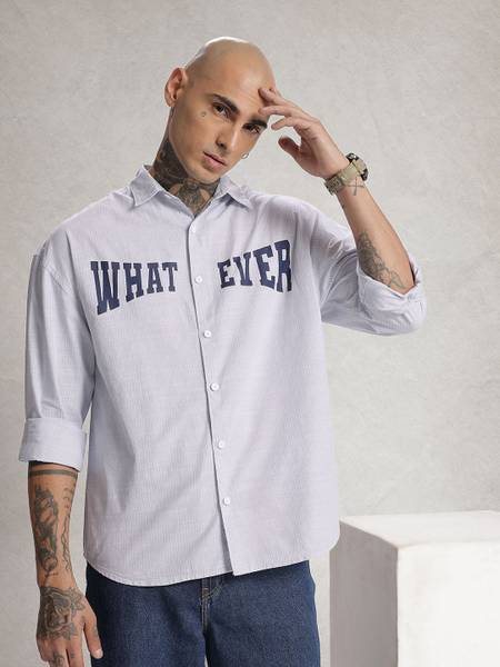 WROGN Men Striped Casual Blue Shirt