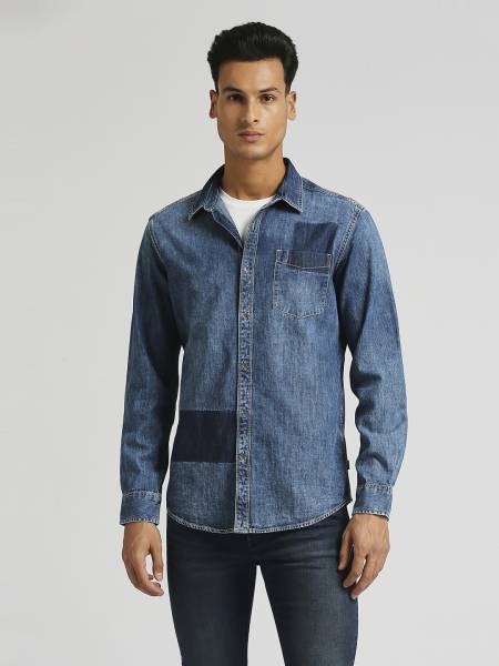 Pepe Jeans Men Washed Casual Blue Shirt