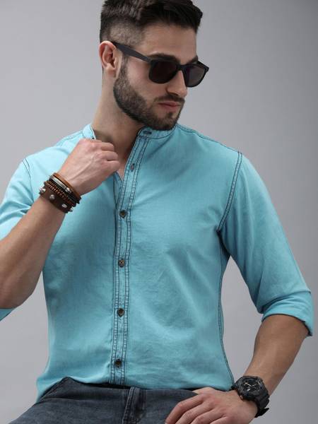 Roadster Men Solid Casual Blue Shirt