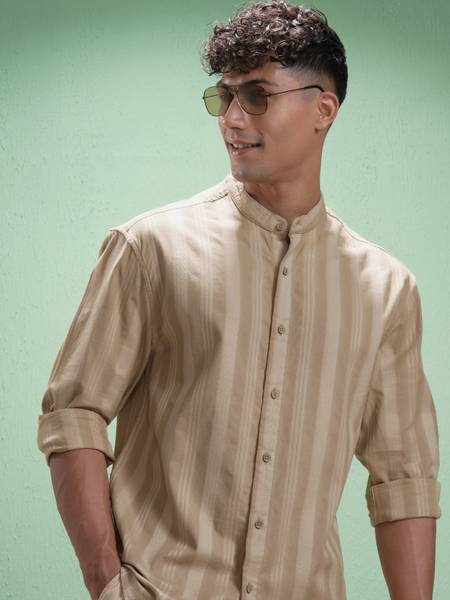 HIGHLANDER Men Self Design Casual Beige Shirt