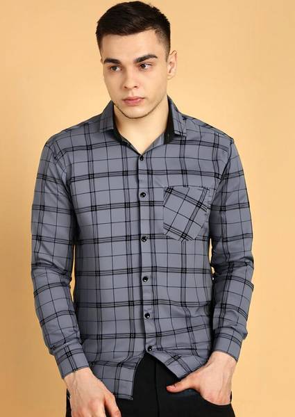 RODEIZ Men Checkered Casual Grey Shirt