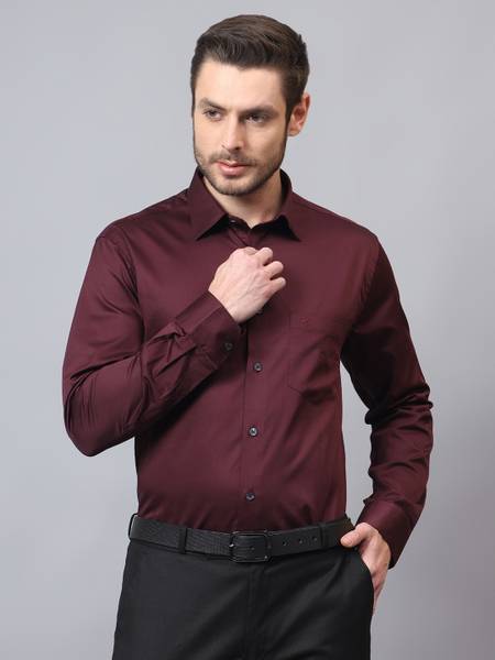 CANTABIL Men Solid Formal Maroon Shirt