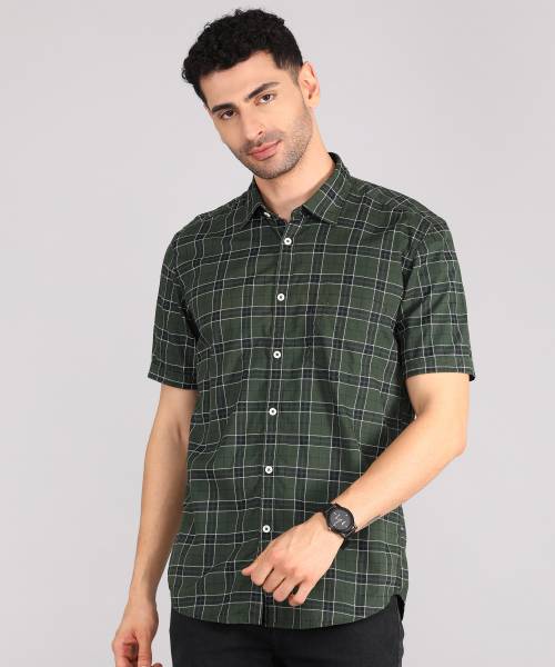 PARX Men Checkered Casual Dark Green Shirt