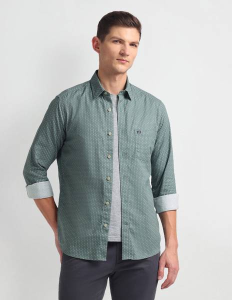 Arrow Sport Men Printed Casual Green, White Shirt