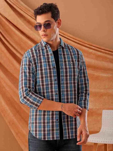 The Indian Garage Co. Men Checkered Casual Dark Blue Shirt