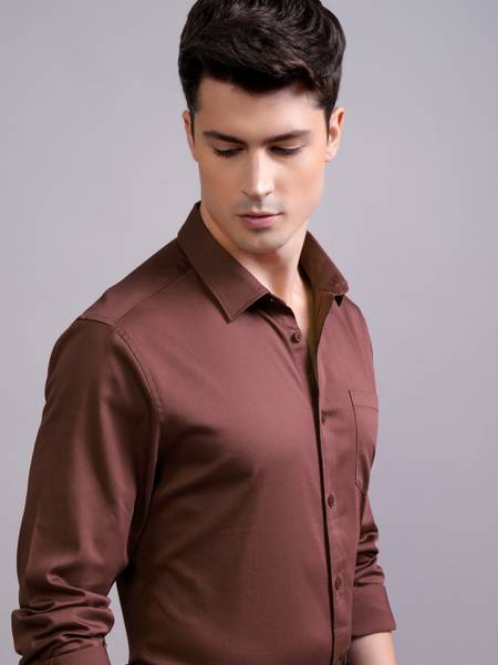 HIGHLANDER Men Solid Formal Brown Shirt