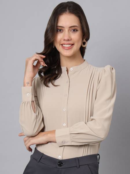 Sharma Group Women Solid Casual Cream Shirt