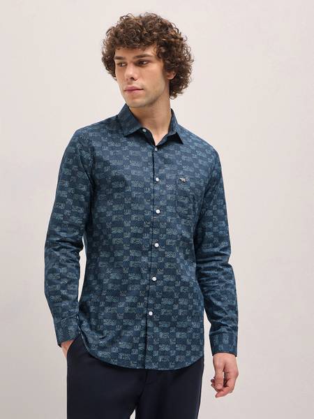 THE BEAR HOUSE Men Printed Formal Blue Shirt