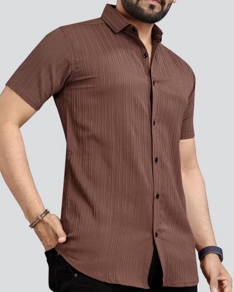 NIVICK Men Self Design Casual Brown Shirt