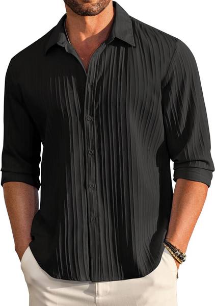 DENEEJA Men Self Design Casual Black Shirt