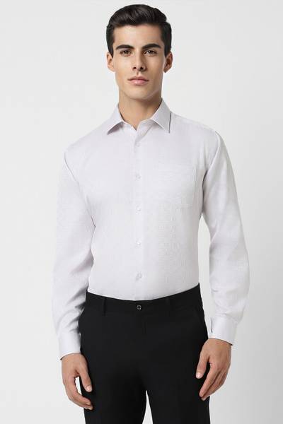 VAN HEUSEN Men Printed Formal White Shirt