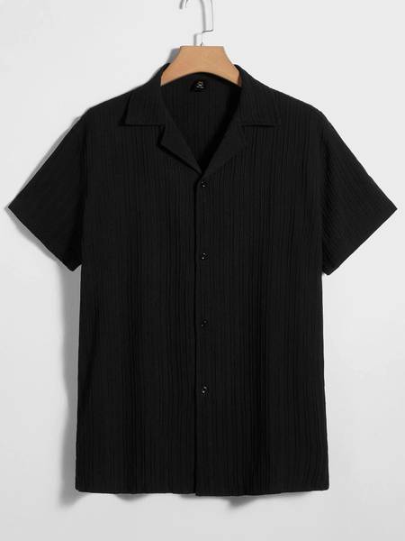 WUXI Men Self Design Casual Black Shirt