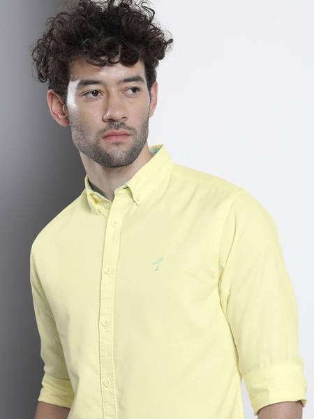 The Indian Garage Co. Men Embroidered Casual Yellow Shirt