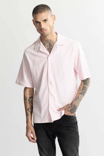 Snitch Men Solid Casual Pink Shirt