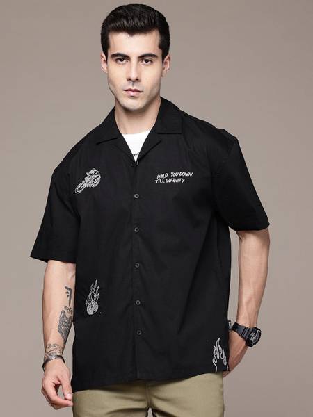 Roadster Men Self Design Casual Black Shirt