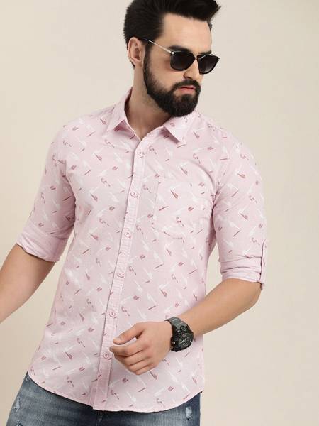 Moda Rapido Men Printed Casual Pink, White Shirt