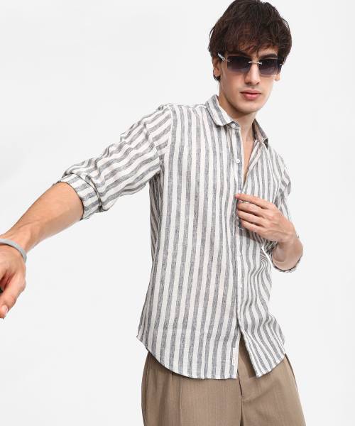 CAMPUS SUTRA Men Striped Casual Grey Shirt