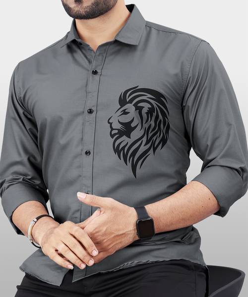 VeBNoR Men Printed Casual Grey Shirt