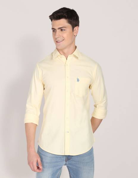 U.S. POLO ASSN. Men Solid Casual Yellow Shirt