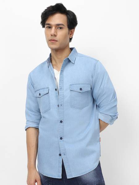 Urbano Fashion Men Solid Casual Light Blue Shirt