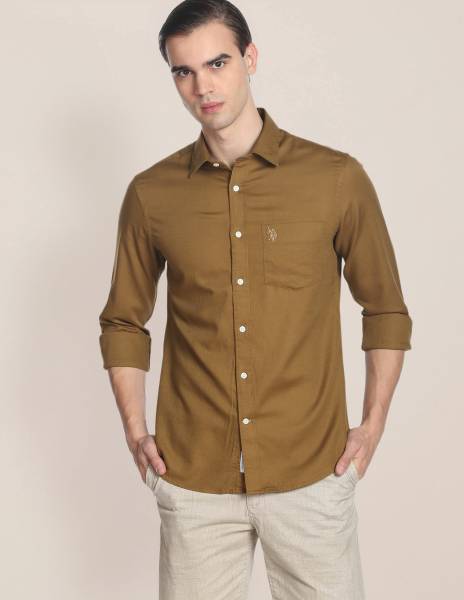 U.S. POLO ASSN. Men Solid Casual Brown Shirt