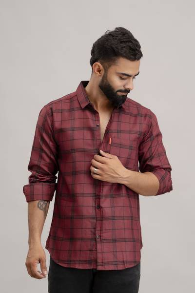 Surhi Men Checkered Casual Brown Shirt