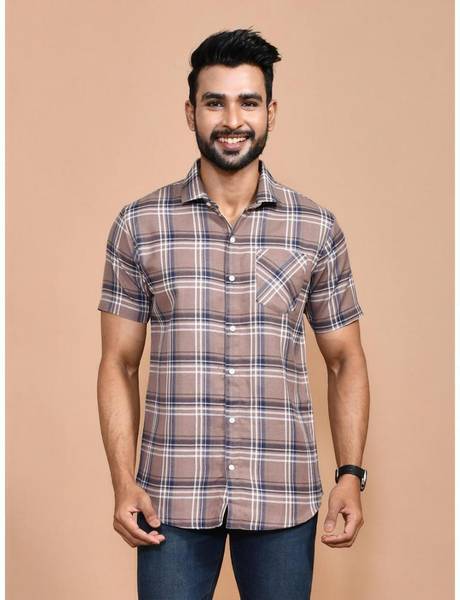 Urbany Men Checkered Casual Brown, Blue Shirt
