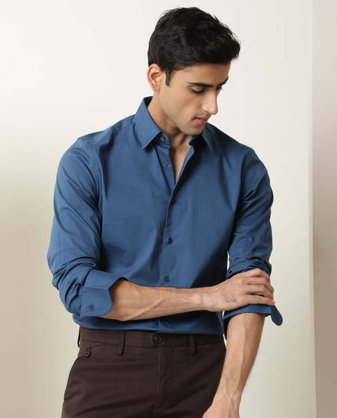 RARE RABBIT Men Solid Casual Blue Shirt
