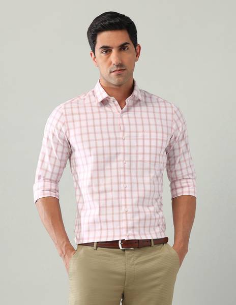 ARROW Men Checkered Formal Orange Shirt