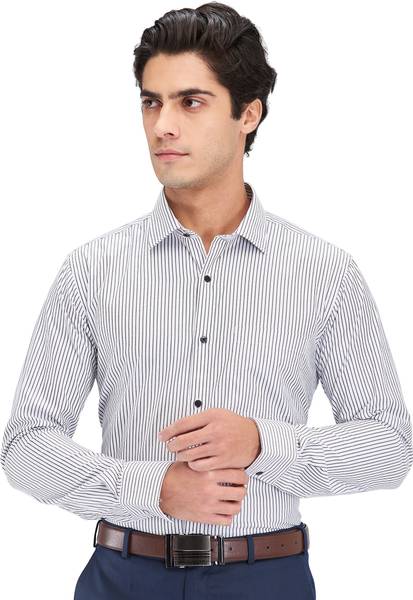 PARK AVENUE Men Striped Formal Black Shirt