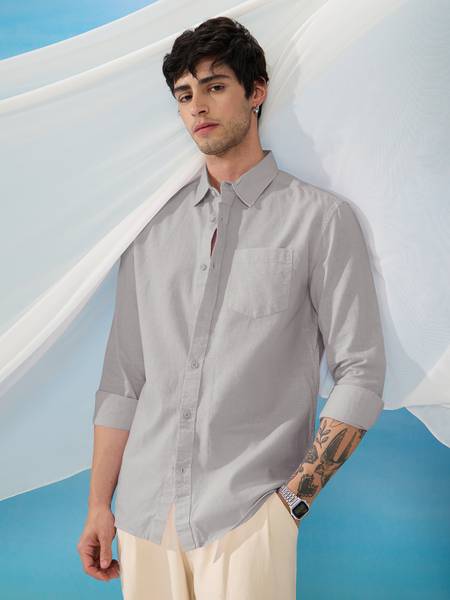 The Souled Store Men Solid Casual Grey Shirt