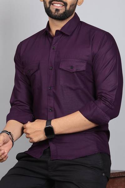 METRONAUT Men Solid Casual Purple Shirt