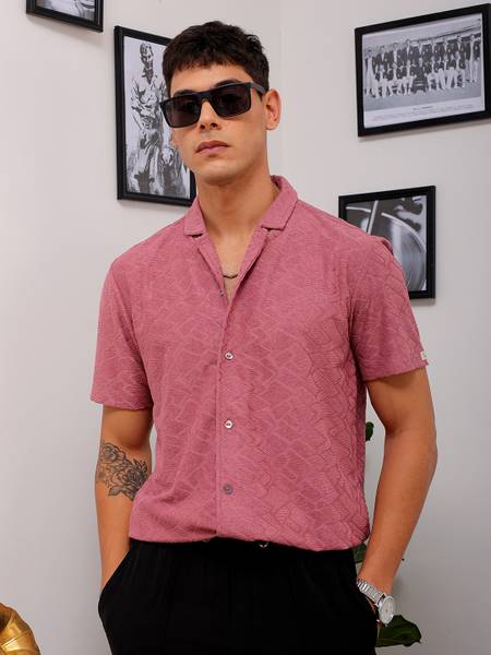 The Indian Garage Co. Men Printed Casual Pink Shirt
