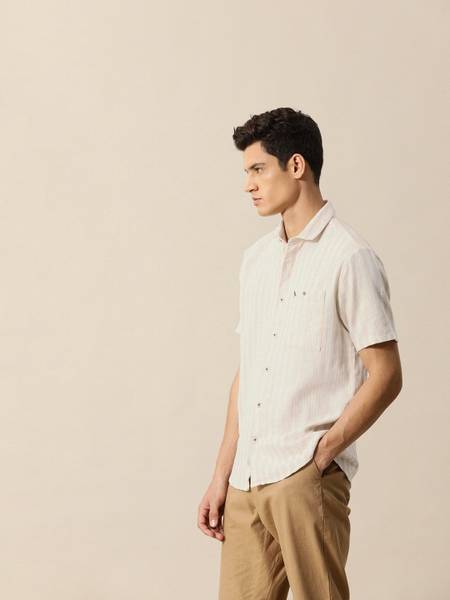 Mr Bowerbird Men Solid Casual Beige Shirt