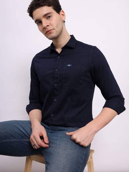 LEE Men Solid Casual Dark Blue Shirt