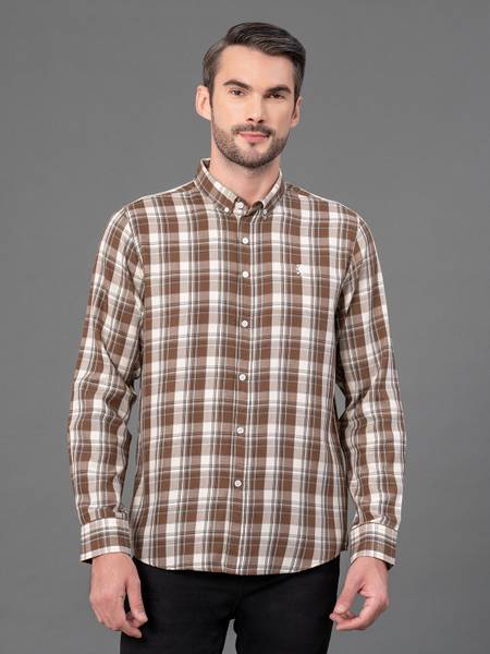 RED TAPE Men Checkered Casual Brown Shirt
