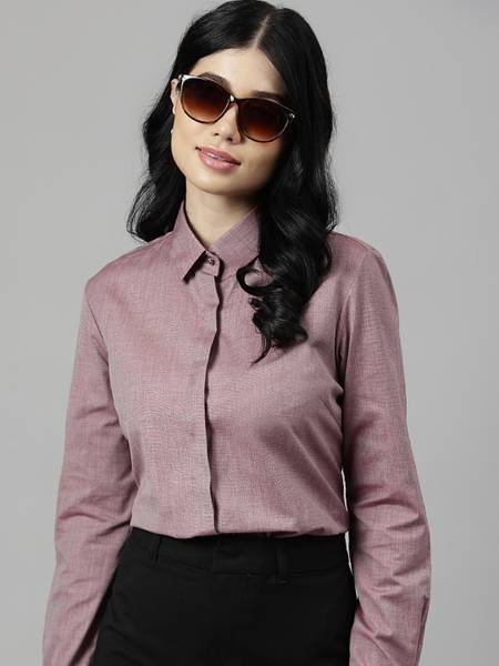 Hancock Women Self Design Formal Red Shirt