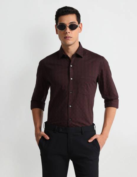 ARROW Men Checkered Formal Red Shirt