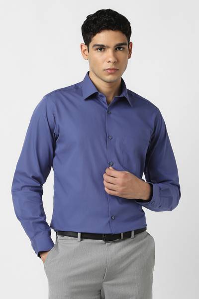 VAN HEUSEN Men Solid Formal Blue Shirt